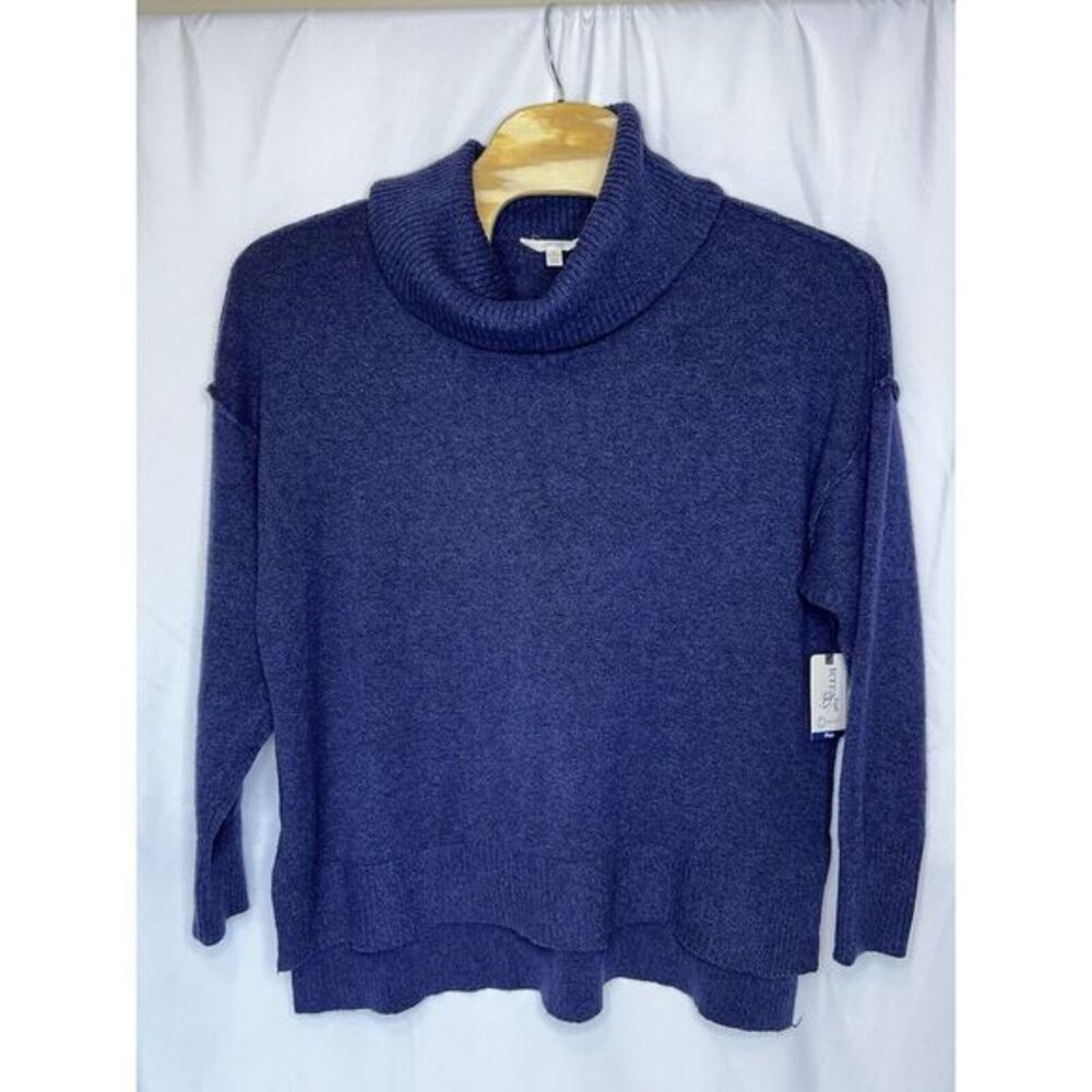 Terra & Sky Women's Size 2X Blue Cowl Neck Knit High-Low Hem Pullover‎ Sweater